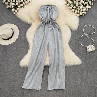 Strapless Plain Drawstring Jumpsuit