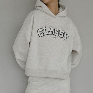 [nefct] Letter Fleece-lined Hoodie Gray - One Size