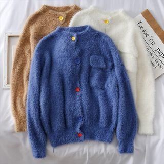 Crew-neck Furry Cardigan