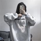 Letter Embroidered Hooded Pullover Gray - One Size