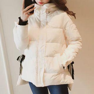 Ribbon Hooded Padded Zip-up Jacket