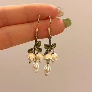 Faux Pearl Flower Drop Earring 1 Pair - Green - One Size
