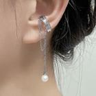 Faux Pearl Chained Alloy Cuff Earring 1pc - Right Ear - Silver - One Size