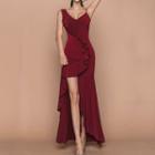 Spaghetti Strap Ruffle High Low Prom Dress