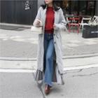 Pleated-hem Cable-knit Long Cardigan