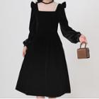 Set: Puff-sleeve Ruffled Blouse + Midi A-line Velvet Skirt
