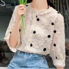 Dotted Fringed 3/4-sleeve Blouse