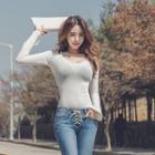 Long Sleeve Cold Shoulder Ribbed T-shirt