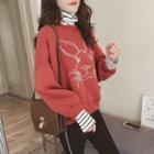Mock Two-piece Fleece Long-sleeve Striped Panel T-shirt