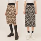 Leopard Print Midi Knit Skirt