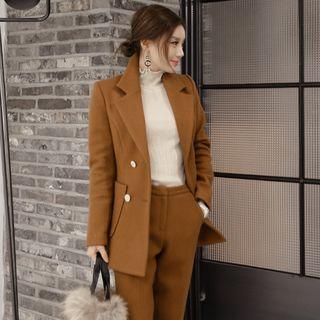 Set: Double Breasted Plain Blazer + Cropped Dress Pants