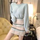 High-waist Plaid Skirt / Plain Sweater