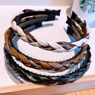 Rhinestone Faux Leather Braided Headband