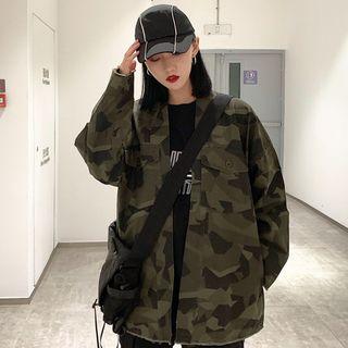 Camouflage Pocket Detail Open Front Jacket