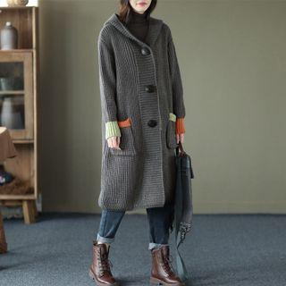 Hooded Contrast Trim Midi Cardigan