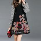 Long-sleeve Floral Embroidery Mini Dress
