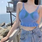 Ruffle Hem Knit Cropped Camisole Top Blue - One Size