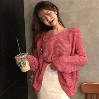 Loose-fit Distressed Sweater Pink - One Size