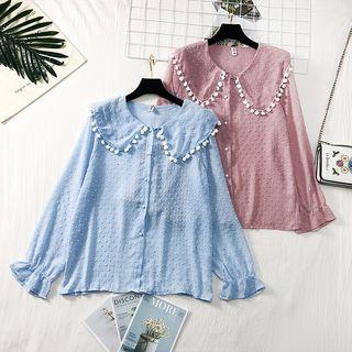 Pompom-accent Chiffon Shirt