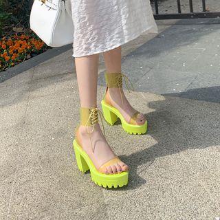 Lace-up Cuff Chunky-heel Platform Sandals