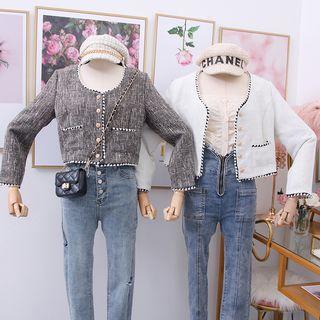 Woven-trim Crop Jacket