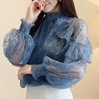 Puff-sleeve Smocked Lace Top