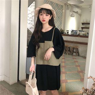 Set: 3/4-sleeve Mini T-shirt Dress + Spaghetti Strap Top