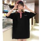 Elbow-sleeve Embroidered Oversized T-shirt