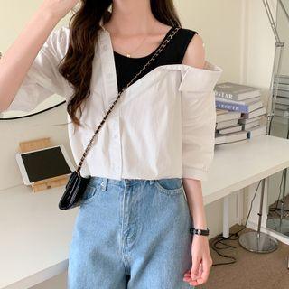 Cold-shoulder Mock Two-piece Top