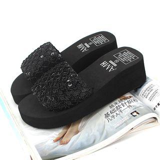 Sequin Slide Platform Sandals