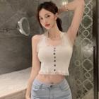 Round Neck Lace-trim Open-back Tank Top
