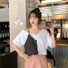 Mock Two-piece Short-sleeve Dotted T-shirt White - One Size