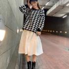 Houndstooth Sweater + High-waist A-line Skirt
