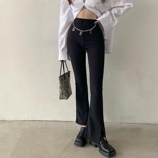 Chain Accent High Waist Boot-cut Pants