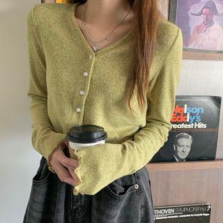 Melange Cropped Cardigan Yellow - One Size