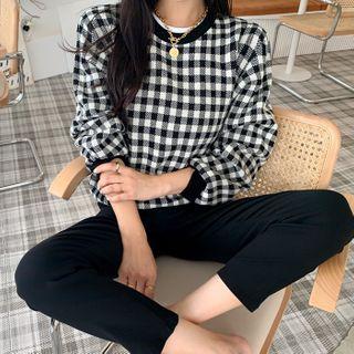 Crew-neck Checked Sweater