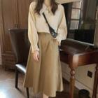 Long-sleeve Peter Pan Collar Blouse / Midi A-line Skirt