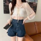 Long-sleeve Sheer Cropped Top / Plain Cropped Camisole Top