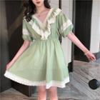 Balloon-sleeve Lace Trim A-line Dress