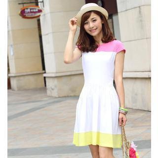 Cap-sleeve Color-block Dress
