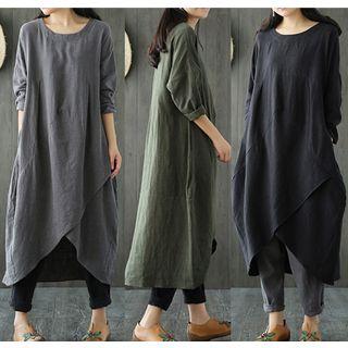 Elbow-sleeve Midi  Dress