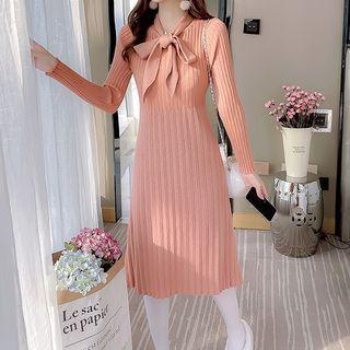 Bow Neck Plain Knit Dress