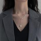 Faux Pearl Drop Pull Necklace Silver & White - One Size