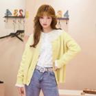 Crew-neck Cardigan Yellow - One Size
