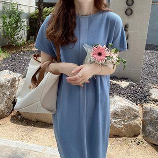 Dolman-sleeve Pleated-trim Shift Dress