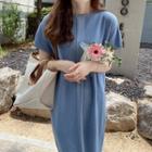 Dolman-sleeve Pleated-trim Shift Dress