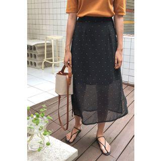 Tie-waist Pattern Chiffon Maxi Skirt