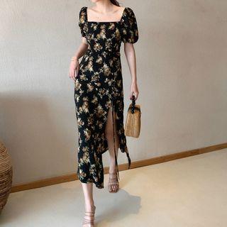 Floral Print Square Neck Dress