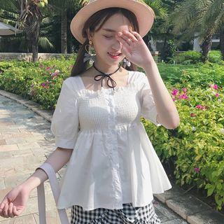 Plain Shirred Short Sleeve Top
