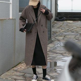 Long Notch-lapel Double-breasted Striped Coat